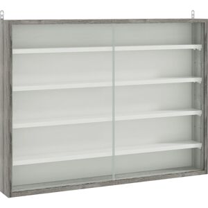 HOMCOM 5-Tier Wall Display Shelf Unit Cabinet w/ 4 Adjustable Shelves Glass Doors Home Office Ornaments 60x80cm Grey Wood Grain HOMCOM 5-Tier Wall Display Shelf Unit Cabinet w/ 4 Adjustable Shelves Glass Doors Home Office Ornaments 60x80cm Grey Wood Grain