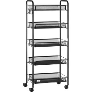 HOMCOM 5 Tier Utility Rolling Cart, Metal Storage Cart, Kitchen Cart with Removable Mesh Baskets, for Living Room and Bathroom, Black Aosom UK HOMCOM 5 Tier Utility Rolling Cart, Metal Storage Cart, Kitchen Cart with Removable Mesh Baskets, for Living Room and Bathroom, Black Aosom UK