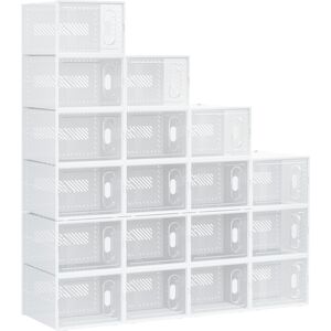 HOMCOM Stackable Clear Shoe Storage Box, 18PCS, Plastic with Magnetic Door, for Sizes up to UK 12/EU 46, Transparent Aosom UK HOMCOM Stackable Clear Shoe Storage Box, 18PCS, Plastic with Magnetic Door, for Sizes up to UK 12/EU 46, Transparent Aosom UK