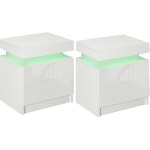 HOMCOM White Bedside Table with LED Light, High Gloss Front Nightstand with 2 Drawers, for Living Room, Bedroom HOMCOM White Bedside Table with LED Light, High Gloss Front Nightstand with 2 Drawers, for Living Room, Bedroom