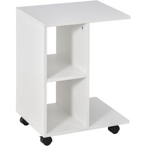 HOMCOM C-Shape End Table Unique Storage Unit w/ 2 Shelves 4 Wheels Freestanding Home Office Furniture Cabinet Square Studio White HOMCOM C-Shape End Table Unique Storage Unit w/ 2 Shelves 4 Wheels Freestanding Home Office Furniture Cabinet Square Studio White