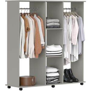 HOMCOM Double Open Wardrobe on Wheels, Bedroom Wardrobe with Clothes Hanging Rails, 3 Storage Shelves for Cloakroom, Hallway, Grey HOMCOM Double Open Wardrobe on Wheels, Bedroom Wardrobe with Clothes Hanging Rails, 3 Storage Shelves for Cloakroom, Hallway, Grey