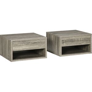 HOMCOM Set of Two Floating Bedside Tables Wall Mounted Nightstands with Drawer and Shelf for Bedroom, Brown Wood-Effect Aosom UK HOMCOM Set of Two Floating Bedside Tables Wall Mounted Nightstands with Drawer and Shelf for Bedroom, Brown Wood-Effect Aosom UK