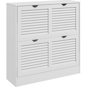 HOMCOM 2 Drawers Entryway Shoe Cabinet, Narrow Shoe Storage Cabinet with 2 Flip Drawers, Louvred Door Design and Adjustable Shelves for 16 Pairs of Shoes, White HOMCOM 2 Drawers Entryway Shoe Cabinet, Narrow Shoe Storage Cabinet with 2 Flip Drawers, Louvred Door Design and Adjustable Shelves for 16 Pairs of Shoes, White