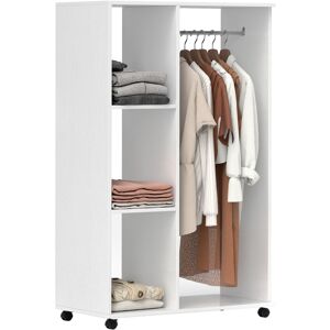 HOMCOM Open Wardrobe with Hanging Rail and Storage Shelves w/Wheels Bedroom-White HOMCOM Open Wardrobe with Hanging Rail and Storage Shelves w/Wheels Bedroom-White