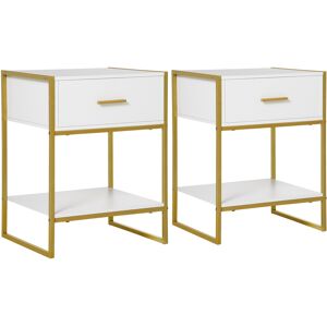 HOMCOM Bedside Table Set of 2, Modern Side Tables with Drawer and Shelf, Nightstands for Bedroom, White HOMCOM Bedside Table Set of 2, Modern Side Tables with Drawer and Shelf, Nightstands for Bedroom, White