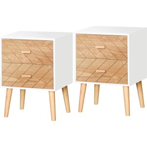 HOMCOM Bedside Table Set of 2, Modern Bedside Cabinets with Drawer and Pine Wood Legs, Nightstand for Bedroom, White and Natural HOMCOM Bedside Table Set of 2, Modern Bedside Cabinets with Drawer and Pine Wood Legs, Nightstand for Bedroom, White and Natural