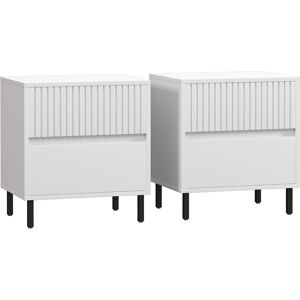 HOMCOM Simple Line Indented Two-Drawer Bedside Table Set of 2 - White HOMCOM Simple Line Indented Two-Drawer Bedside Table Set of 2 - White