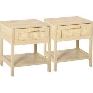 HOMCOM Bedside Table Set of 2 with Rattan Drawer, Rustic Side Tables with Storage Shelf for Bedroom, Living Room, Natural HOMCOM Bedside Table Set of 2 with Rattan Drawer, Rustic Side Tables with Storage Shelf for Bedroom, Living Room, Natural