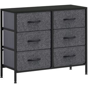 HOMCOM Fabric Chest of Drawers, Industrial Storage Bedroom Dresser with 6 Fabric Drawers, Steel Frame and Wooden Top for Nursery, Living Room, Hallway, Black HOMCOM Fabric Chest of Drawers, Industrial Storage Bedroom Dresser with 6 Fabric Drawers, Steel Frame and Wooden Top for Nursery, Living Room, Hallway, Black