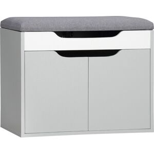 HOMCOM Shoe Bench with Cushion, Modern Storage Bench with Padded Seat, 2-tier Cabinet, Hidden Storage, Adjustable Shelf for Living Room, Light Grey HOMCOM Shoe Bench with Cushion, Modern Storage Bench with Padded Seat, 2-tier Cabinet, Hidden Storage, Adjustable Shelf for Living Room, Light Grey