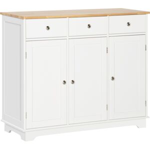 HOMCOM Modern Sideboard with Rubberwood Top, Buffet Cabinet with Storage Cabinets, Drawers and Adjustable Shelves for Living Room, White Aosom UK HOMCOM Modern Sideboard with Rubberwood Top, Buffet Cabinet with Storage Cabinets, Drawers and Adjustable Shelves for Living Room, White Aosom UK