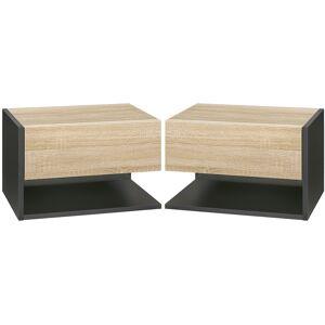 HOMCOM Floating Bedside Table Set of 2, Wall Mounted Bedside Cabinet with Drawer and Open Shelf, Modern Nightstand for Bedroom, 46 x 30 x 30 cm, Oak Tone HOMCOM Floating Bedside Table Set of 2, Wall Mounted Bedside Cabinet with Drawer and Open Shelf, Modern Nightstand for Bedroom, 46 x 30 x 30 cm, Oak Tone