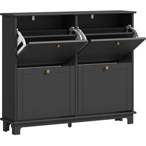 HOMCOM Narrow Shoe Storage Cabinet, Slim Shoe Cabinet with 4 Flip Drawers, Adjustable Shelves for 16 Pairs of Shoes, Black HOMCOM Narrow Shoe Storage Cabinet, Slim Shoe Cabinet with 4 Flip Drawers, Adjustable Shelves for 16 Pairs of Shoes, Black