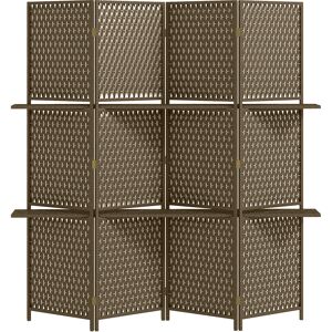 HOMCOM 4-Panel Room Dividers with Shelves, Wave Fibre Freestanding Folding Privacy Screen Panels, Partition Wall Divider Brown Aosom UK HOMCOM 4-Panel Room Dividers with Shelves, Wave Fibre Freestanding Folding Privacy Screen Panels, Partition Wall Divider Brown Aosom UK