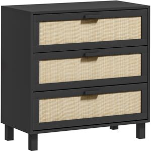 HOMCOM Rattan Bedroom Chest of Drawers, 3 Drawers Storage Unit, Boho Dresser for Living Room, Hallway, Black HOMCOM Rattan Bedroom Chest of Drawers, 3 Drawers Storage Unit, Boho Dresser for Living Room, Hallway, Black