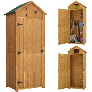 Outsunny Wooden Garden Storage Shed Vertical Tool Cabinet Organiser w/ Shelves, Lockable Door, 77 x 54.2 x 179 cm, Brown Outsunny Wooden Garden Storage Shed Vertical Tool Cabinet Organiser w/ Shelves, Lockable Door, 77 x 54.2 x 179 cm, Brown