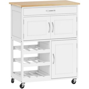 HOMCOM Modern Kitchen Trolley, Rolling Island Storage Cart with Drawer, 9-bottle Wine Rack, Door Cabinets, Wooden Countertop, White HOMCOM Modern Kitchen Trolley, Rolling Island Storage Cart with Drawer, 9-bottle Wine Rack, Door Cabinets, Wooden Countertop, White
