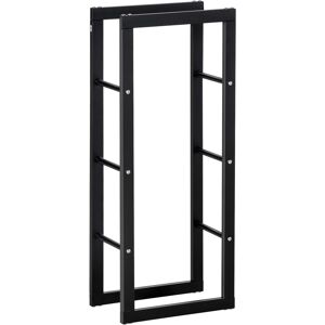 HOMCOM Metal Firewood Log Holder Tall Firewood Rack Indoor Outdoor Fireplace Wood Storage Shelf with Side Rails, Black, 40W x 25D x 100H cm HOMCOM Metal Firewood Log Holder Tall Firewood Rack Indoor Outdoor Fireplace Wood Storage Shelf with Side Rails, Black, 40W x 25D x 100H cm