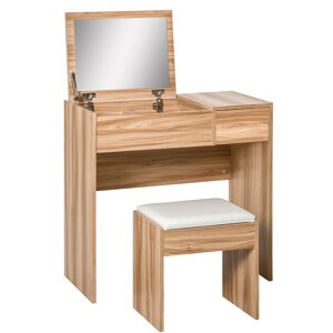 HOMCOM Dressing Table Set with Cushioned Stool, Flip-up Mirror, and Drawer in Wood Grain Finish Aosom UK HOMCOM Dressing Table Set with Cushioned Stool, Flip-up Mirror, and Drawer in Wood Grain Finish Aosom UK