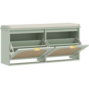 HOMCOM Boho Shoe Bench with Padded Seat and 2 Flip-Drawers - Light Green HOMCOM Boho Shoe Bench with Padded Seat and 2 Flip-Drawers - Light Green