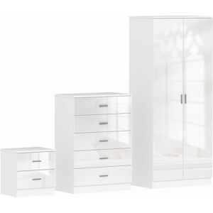 HOMCOM High Gloss 3 Piece Trio Bedroom Furniture Set Wardrobe + Chest Of Drawer + Bedside White HOMCOM High Gloss 3 Piece Trio Bedroom Furniture Set Wardrobe + Chest Of Drawer + Bedside White