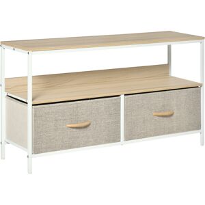 HOMCOM TV Cabinet, TV Console Unit with 2 Foldable Linen Drawers, TV Stand with Shelving for Living Room, Entertainment Room, Wood Effect Aosom UK HOMCOM TV Cabinet, TV Console Unit with 2 Foldable Linen Drawers, TV Stand with Shelving for Living Room, Entertainment Room, Wood Effect Aosom UK