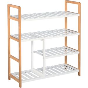HOMCOM Wooden Shoe Storage Organizer, 4-Tier Stand Shelf Rack, 78 x 68 x 26 cm, Ideal for Hallway, Natural Wood Finish Aosom UK HOMCOM Wooden Shoe Storage Organizer, 4-Tier Stand Shelf Rack, 78 x 68 x 26 cm, Ideal for Hallway, Natural Wood Finish Aosom UK
