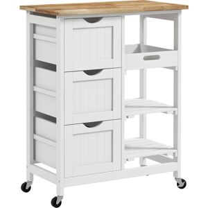 HOMCOM Rolling Kitchen Island Cart, Bar Serving Cart, Compact Trolley on Wheels with Wood Top, Shelves & Drawers for Home Dining, White Aosom UK HOMCOM Rolling Kitchen Island Cart, Bar Serving Cart, Compact Trolley on Wheels with Wood Top, Shelves & Drawers for Home Dining, White Aosom UK