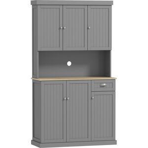 HOMCOM 180cm Freestanding Kitchen Cabinet, Modern Storage Cupboard with Open Countertop, Drawer and 6 Doors, Grey HOMCOM 180cm Freestanding Kitchen Cabinet, Modern Storage Cupboard with Open Countertop, Drawer and 6 Doors, Grey
