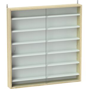 HOMCOM 7-Tier Wall Display Shelf Unit Cabinet w/ 6 Adjustable Shelves Glass Doors Home Office Ornaments 83x80cm, Oak HOMCOM 7-Tier Wall Display Shelf Unit Cabinet w/ 6 Adjustable Shelves Glass Doors Home Office Ornaments 83x80cm, Oak