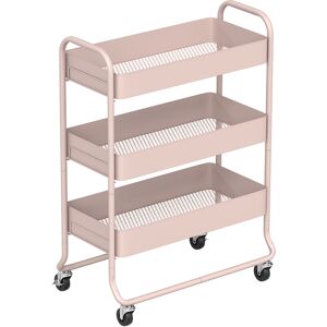 HOMCOM 3-Tier Storage Trolley on Wheels, Rolling Utility Cart with Mesh Backets for Kitchen, Bathroom, Bedroom, Light Pink HOMCOM 3-Tier Storage Trolley on Wheels, Rolling Utility Cart with Mesh Backets for Kitchen, Bathroom, Bedroom, Light Pink
