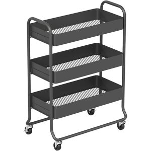 HOMCOM 3-Tier Storage Trolley on Wheels, Rolling Utility Cart with Mesh Backets for Kitchen, Bathroom, Bedroom, Black HOMCOM 3-Tier Storage Trolley on Wheels, Rolling Utility Cart with Mesh Backets for Kitchen, Bathroom, Bedroom, Black