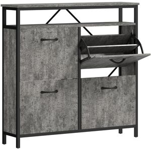 HOMCOM Shoe Storage Cabinet with 4 Flip Drawers and Open Shelf - Cement Grey HOMCOM Shoe Storage Cabinet with 4 Flip Drawers and Open Shelf - Cement Grey