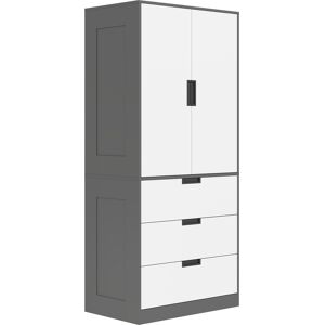 HOMCOM Wardrobe with 2 Doors, Modern Closet with 3 Drawers, Hanging Rod, Bedroom Storage, Grey HOMCOM Wardrobe with 2 Doors, Modern Closet with 3 Drawers, Hanging Rod, Bedroom Storage, Grey