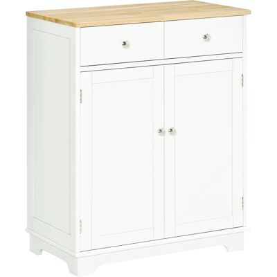 HOMCOM Kitchen Floor Cabinet Side Storage Cupboard Multi-use Sideboard Table with Solid Wood Top, Adjustable Shelf Drawer for Dining Living Room HOMCOM Kitchen Floor Cabinet Side Storage Cupboard Multi-use Sideboard Table with Solid Wood Top, Adjustable Shelf Drawer for Dining Living Room