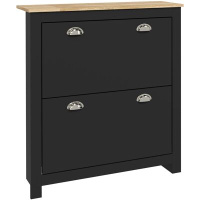 HOMCOM 2 Drawer Shoe Cabinet Modern Narrow Shoe Cupboard Hallway Wooden Storage Organiser with Flip Doors Adjustable Shelf for 12 Pairs, Black HOMCOM 2 Drawer Shoe Cabinet Modern Narrow Shoe Cupboard Hallway Wooden Storage Organiser with Flip Doors Adjustable Shelf for 12 Pairs, Black
