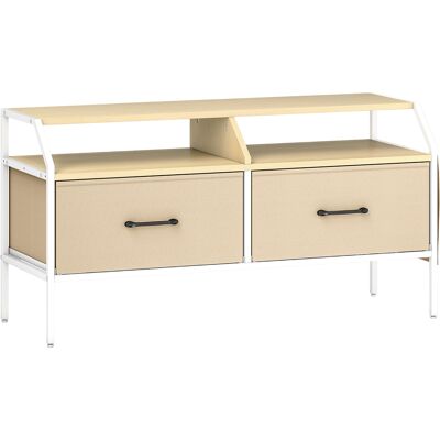 HOMCOM TV Stand Cabinet, TV Unit for 55-inch TVs with 2 Foldable Fabric Drawers, 5 Divided Side Pockets, Open Shelves, Console Table for Living Room, Bedroom, Entertainment Room, Natural Wood Finish HOMCOM TV Stand Cabinet, TV Unit for 55-inch TVs with 2 Foldable Fabric Drawers, 5 Divided Side Pockets, Open Shelves, Console Table for Living Room, Bedroom, Entertainment Room, Natural Wood Finish