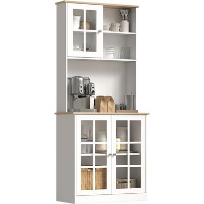 HOMCOM Freestanding Kitchen Cupboard, Sideboard Storage Cabinet Unit w/ Counter Top Grid Glass Doors Shelves 80L x 37W x 183H cm, White Aosom UK HOMCOM Freestanding Kitchen Cupboard, Sideboard Storage Cabinet Unit w/ Counter Top Grid Glass Doors Shelves 80L x 37W x 183H cm, White Aosom UK