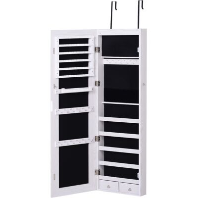 HOMCOM Mirrored Jewellery Cabinet, Door/Wall Mounted Organiser, Lockable with 6 LED Lights, White Aosom UK HOMCOM Mirrored Jewellery Cabinet, Door/Wall Mounted Organiser, Lockable with 6 LED Lights, White Aosom UK