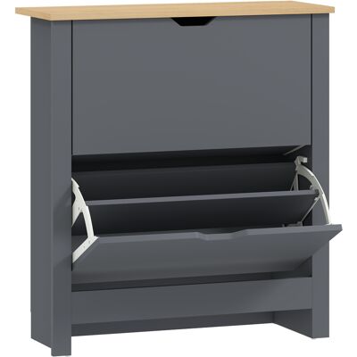 HOMCOM Slim Shoe Cabinet, Narrow Shoe Cupboard with 2 Flip Drawers, Adjustable Shelves for 12 Pairs of Shoes, Charcoal Grey HOMCOM Slim Shoe Cabinet, Narrow Shoe Cupboard with 2 Flip Drawers, Adjustable Shelves for 12 Pairs of Shoes, Charcoal Grey