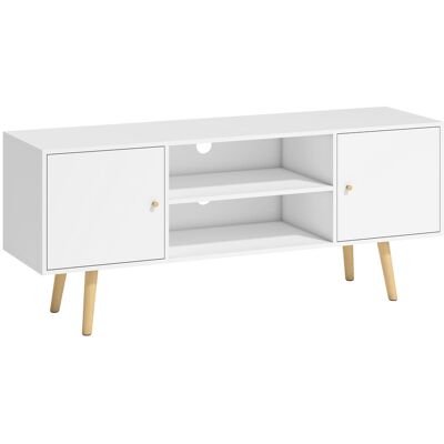 HOMCOM - 55in TV Unit - White - Wood Legs - TV Stand HOMCOM - 55in TV Unit - White - Wood Legs - TV Stand