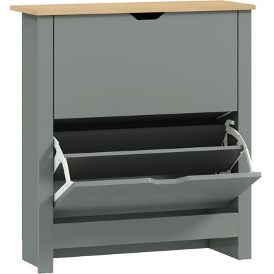 HOMCOM Slim Shoe Cabinet, Narrow Shoe Cupboard with 2 Flip Drawers, Adjustable Shelves for 12 Pairs of Shoes, Light Grey HOMCOM Slim Shoe Cabinet, Narrow Shoe Cupboard with 2 Flip Drawers, Adjustable Shelves for 12 Pairs of Shoes, Light Grey