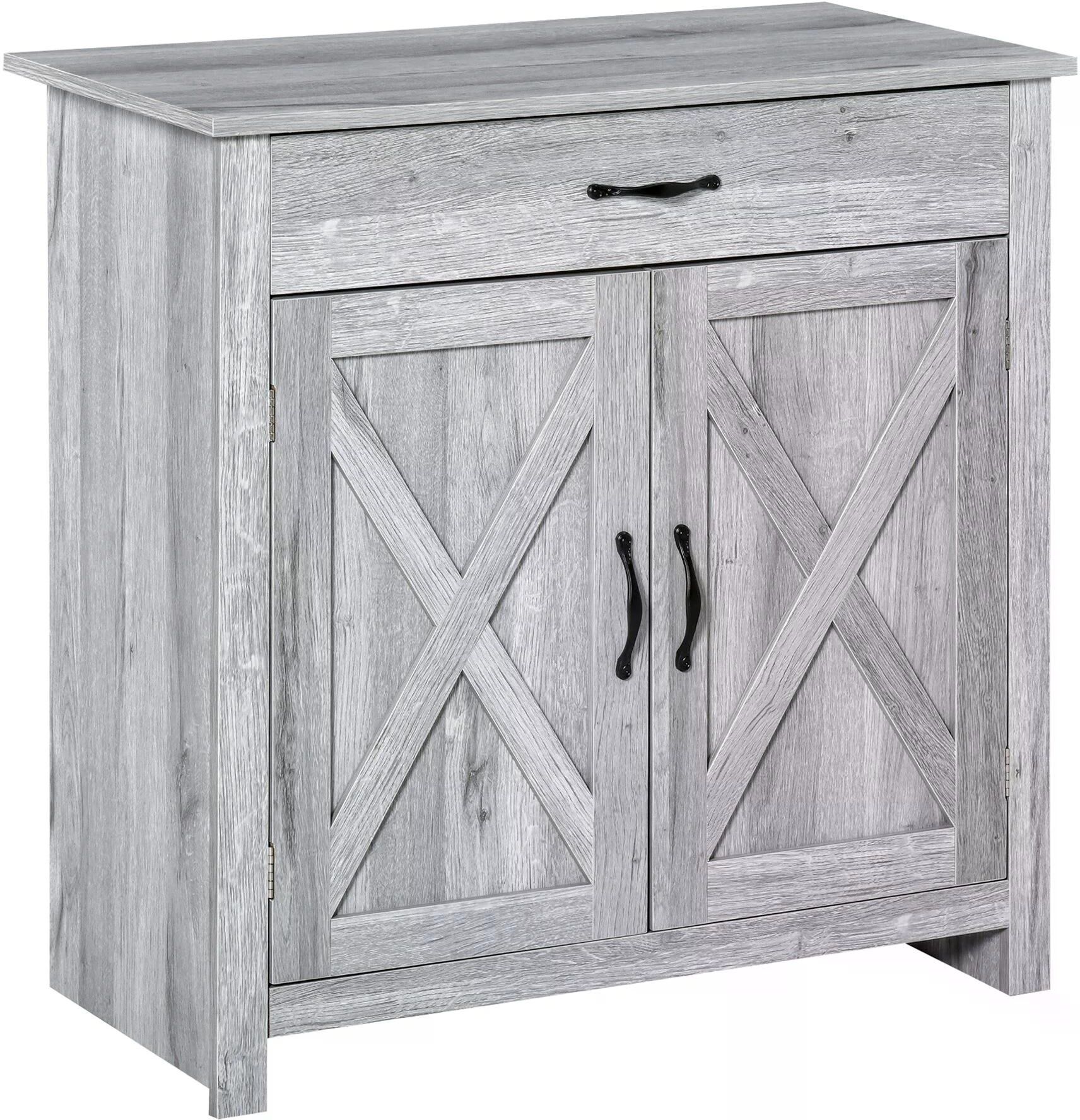 HOMCOM Farmhouse Sideboard: Grey Wood-Effect Storage Cabinet with Barn Doors, Coffee Bar Style Aosom UK