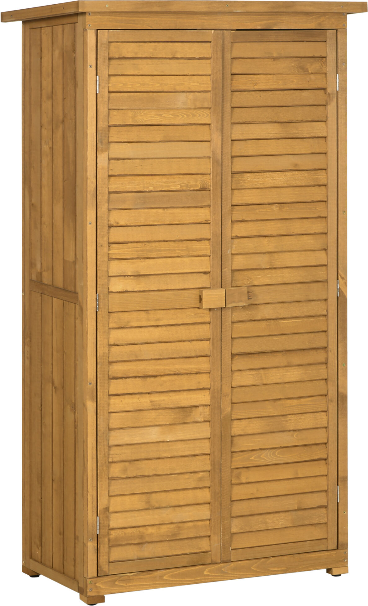 Outsunny Wooden Garden Storage Shed, Compact Utility Sentry Unit, 3-Tier Shelves Tool Cabinet Organizer with Asphalt Roof and Shutter Design