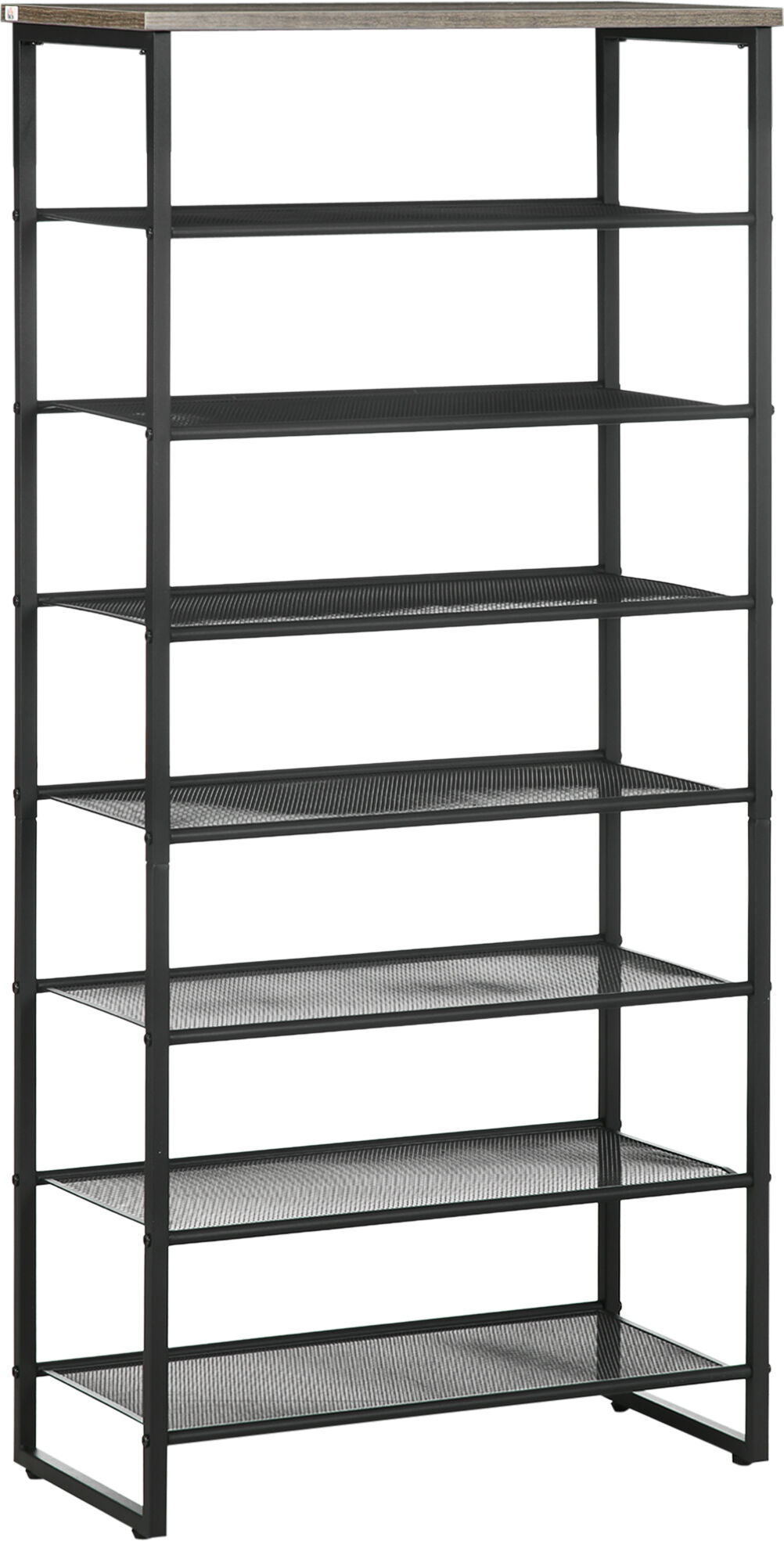 HOMCOM 8-Tier Mesh Shelves Shoe Rack, Free Standing Storage Organizer for 21-24 Pairs, Entryway Stand, Black and Grey Aosom UK
