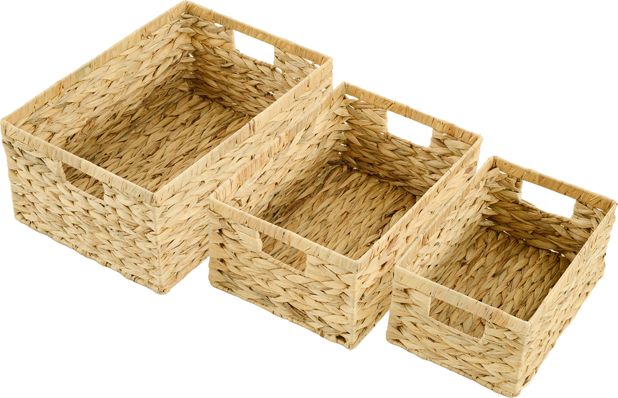 HOMCOM Set of 3 Wicker Storage Baskets, Woven Baskets with Handles, Storage Boxes for Shelves, Living Room, Bathroom, Natural Tone Aosom UK