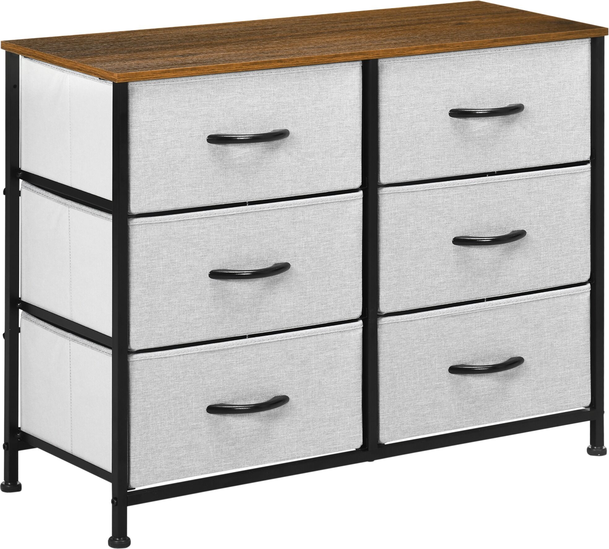 HOMCOM Bedroom Chest of Drawers, Industrial Dresser with 6 Fabric Bins, Steel Frame & Wooden Top, Grey Aosom UK