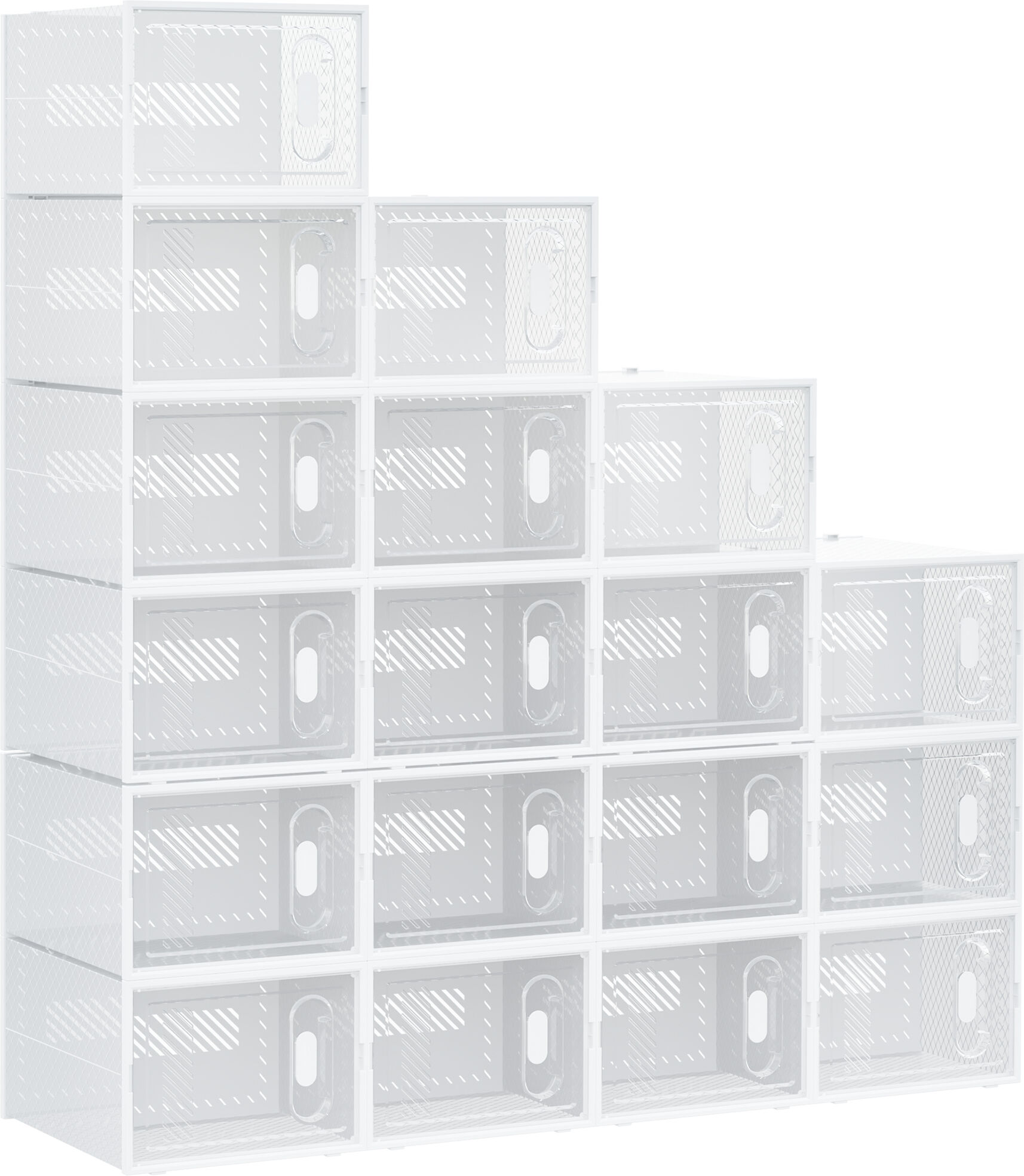 HOMCOM Stackable Clear Shoe Storage Box, 18PCS, Plastic with Magnetic Door, for Sizes up to UK 12/EU 46, Transparent Aosom UK