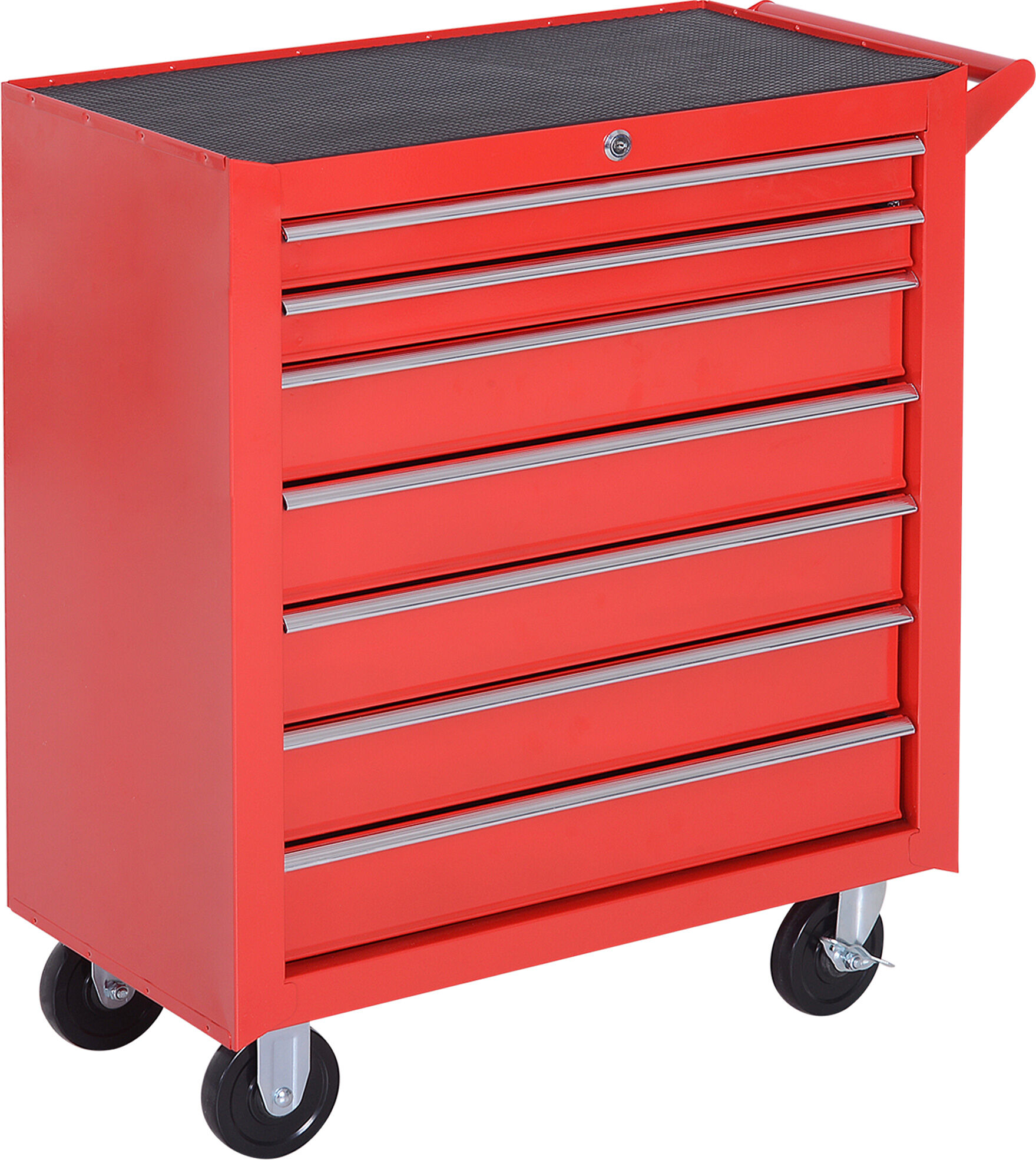 DURHAND 7-Drawer Tool Box on Wheels 150 Load Tool Storage Cabinet with Universal Wheels Equipping Safety Lock for Garage Workshop, Red Aosom UK